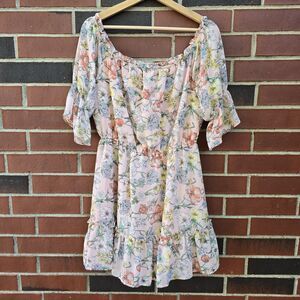 Forever 21 Contemporary Woven Dress Pink Blue Yellow Floral, Women’s Size Large